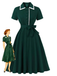 Dark Green 1950s Contrasted Lapel Swing Dress - vintage dress, retro fashion, rockabilly