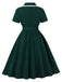 Dark Green 1950s Contrasted Lapel Swing Dress - vintage dress, retro fashion, rockabilly