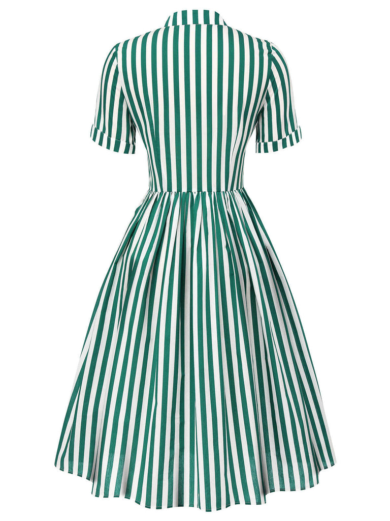 Dark Green 1950s Tie Neck Striped Dress, vintage dress, retro fashion, rockabilly, pin-up fashion - perfect for women who love vintage and retro fashion