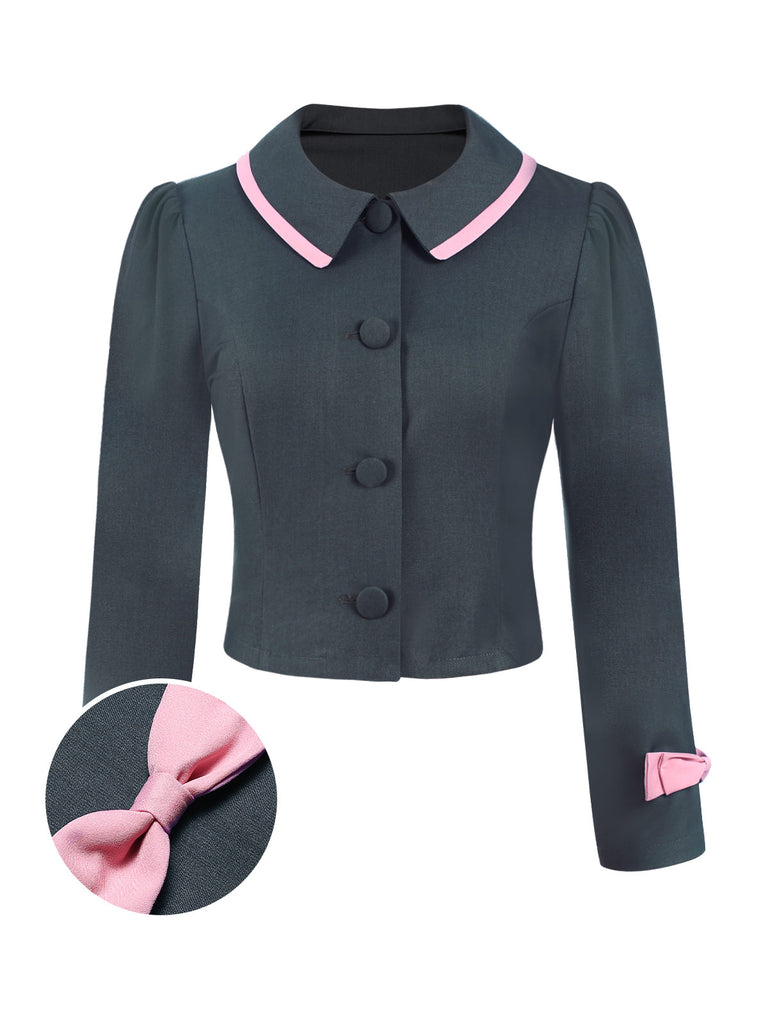 Dark Grey 1950s Lapel Bow Short Coat - vintage fashion, retro style