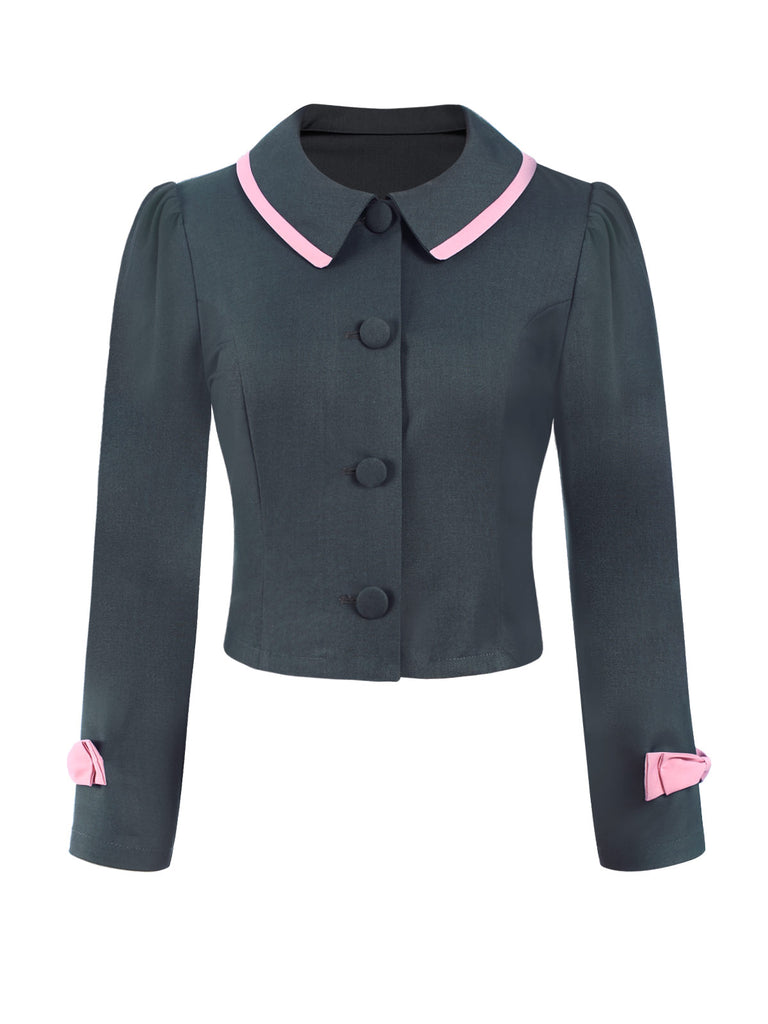 Dark Grey 1950s Lapel Bow Short Coat - vintage fashion, retro style