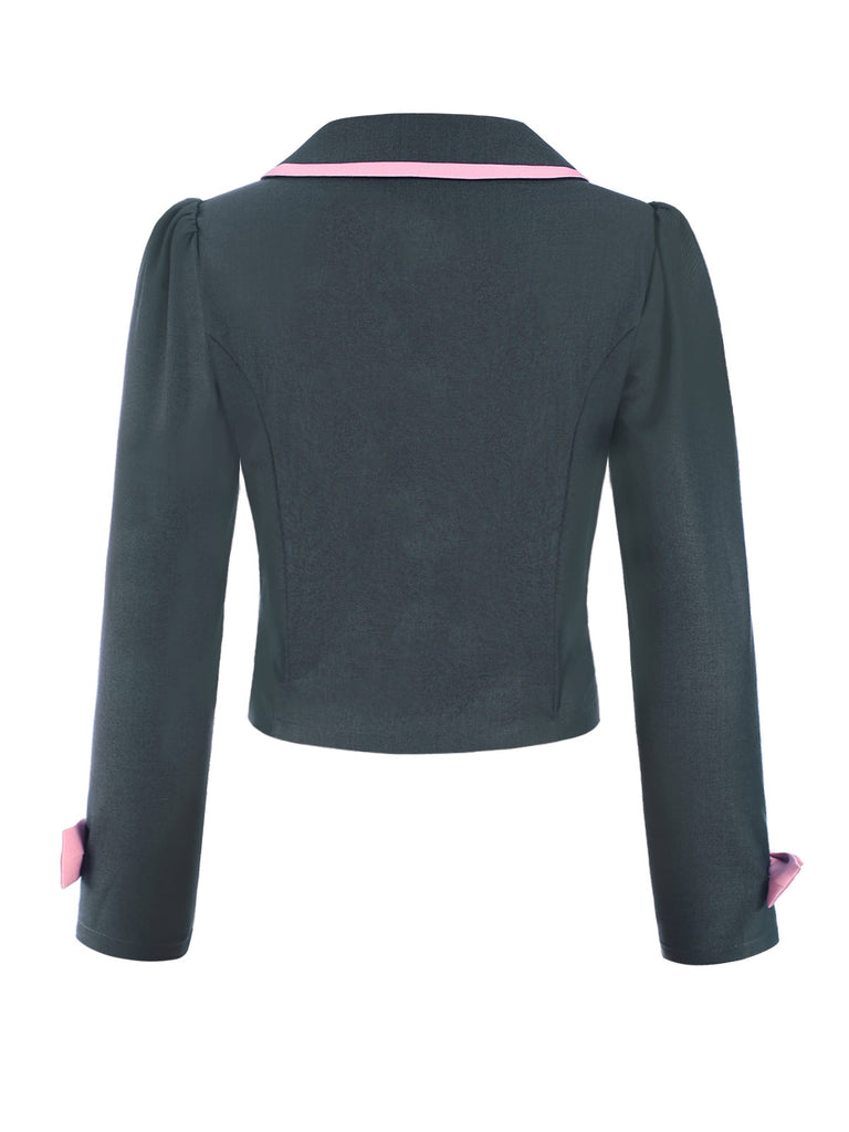 Dark Grey 1950s Lapel Bow Short Coat - vintage fashion, retro style