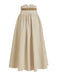 Dark Khaki 1940s Solid Button Belt Pleated Skirt - vintage skirt, retro style