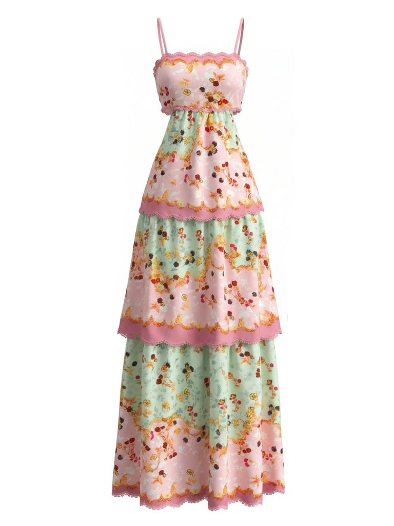Dark Pink 1930s Floral Tiered Maxi Dress: beautiful vintage dress, retro fashion, elegant style with timeless appeal