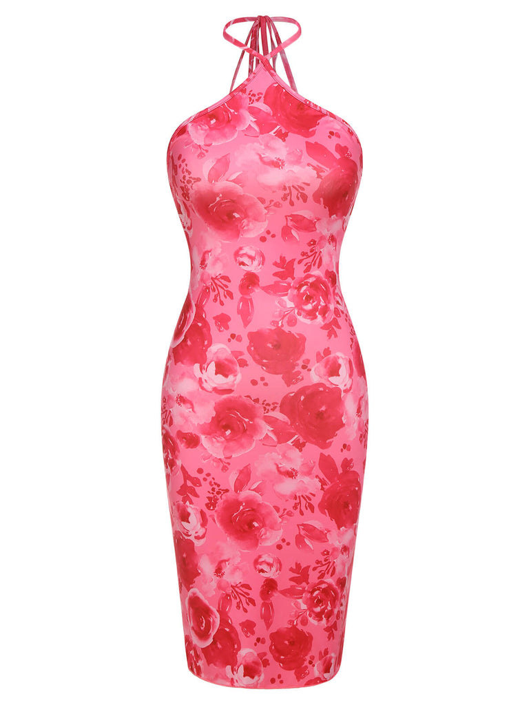 Dark Pink 1960s Rose Halter Dress, vintage dress, retro fashion - perfect for women who love vintage and retro fashion