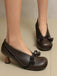 Retro Bow PU Round-Toe Chunky Heel Shoes