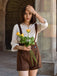 She finds her 1940s story in this Deep Brown 1940s Buttons Overalls Shorts