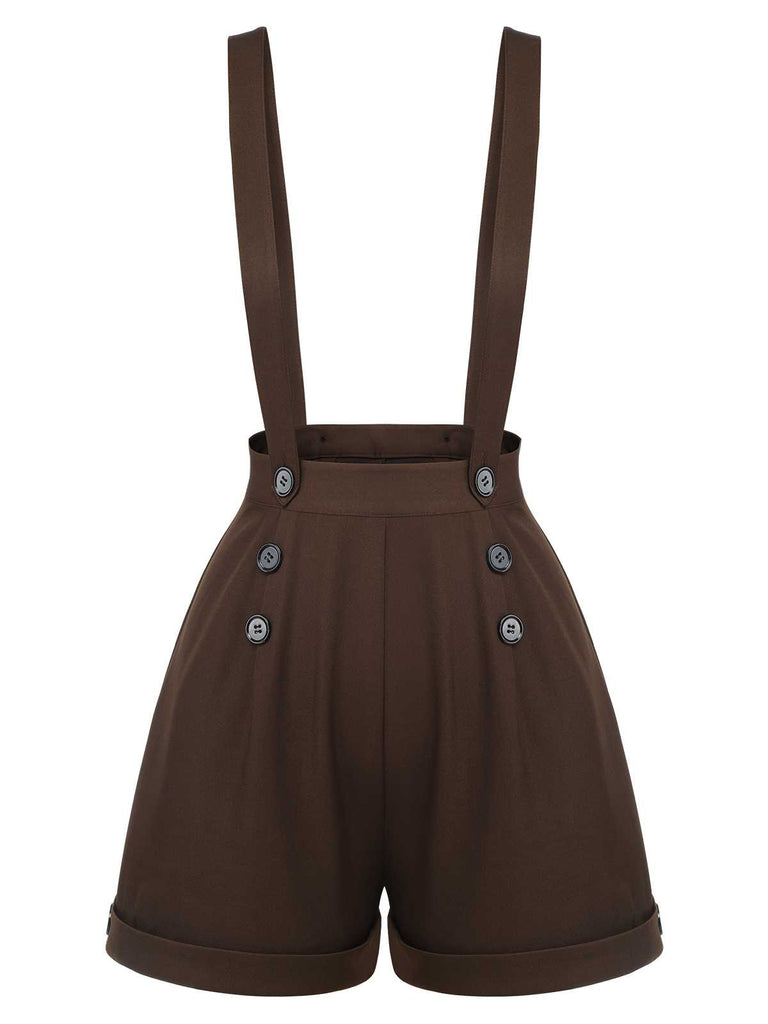 Deep Brown 1940s Buttons Overalls Shorts: timeless 1940s elegance she makes her own
