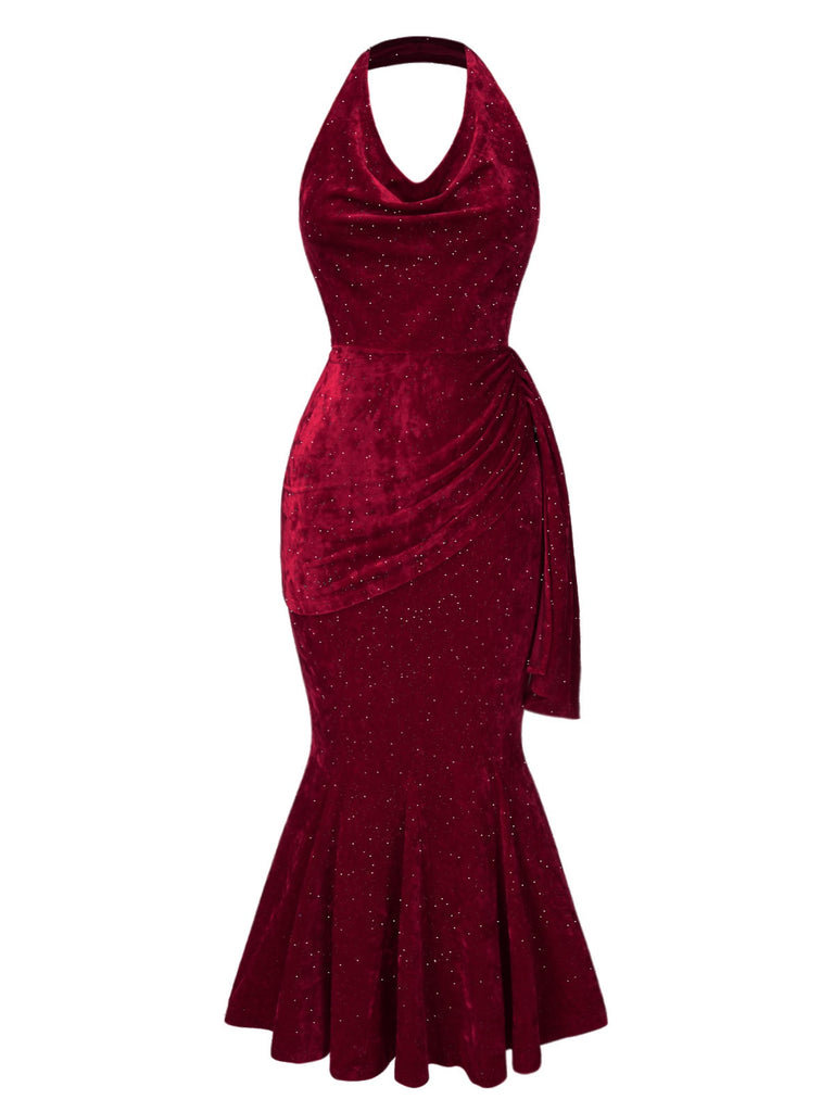 Deep Red 1930s Glitter Cowl Neck Mermaid Dress: where 1930s romance meets her modern spirit