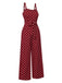 Deep Red 1940s Polka Dot Straps Jumpsuit, vintage romper, retro jumpsuit - perfect for women who love vintage and retro fashion