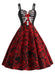 Deep Red 1950s Skull Rose Strap Dress - 1