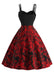 Deep Red 1950s Skull Rose Strap Dress - 2