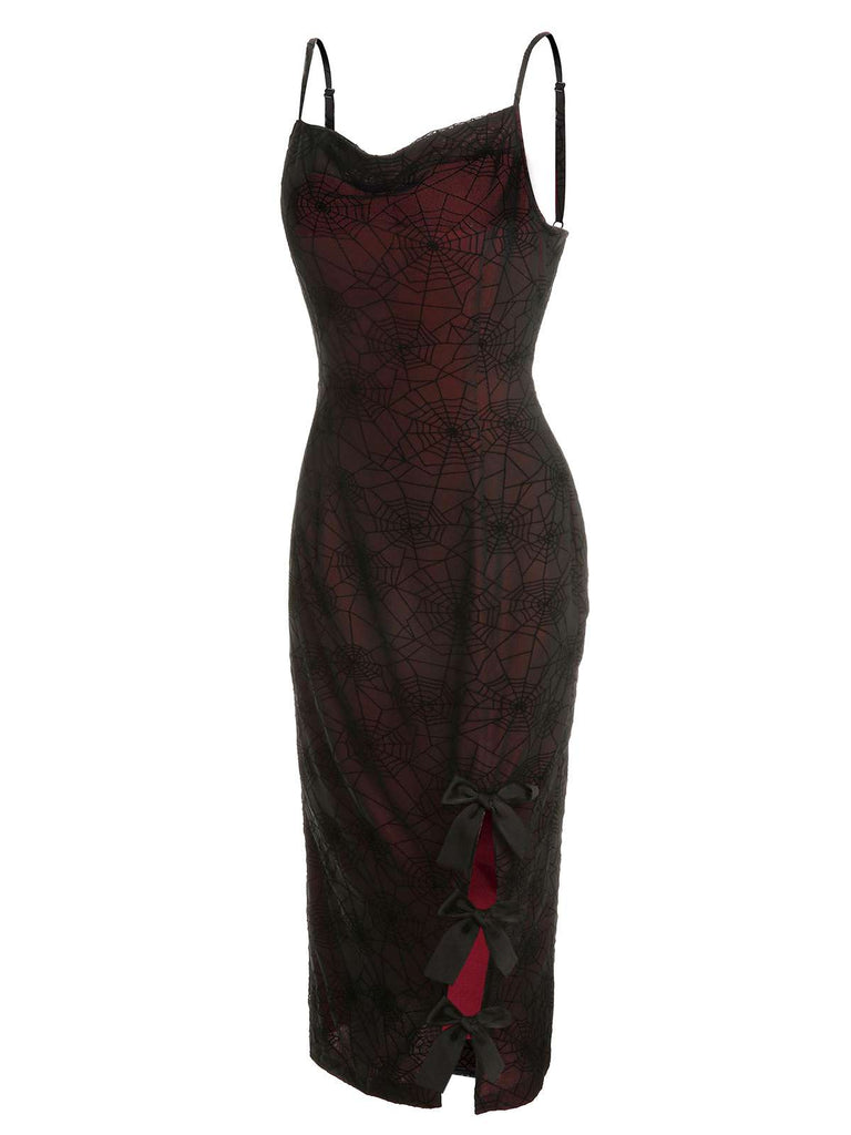 Deep Red 1960s Halloween Spider Web Dress: timeless style reimagined