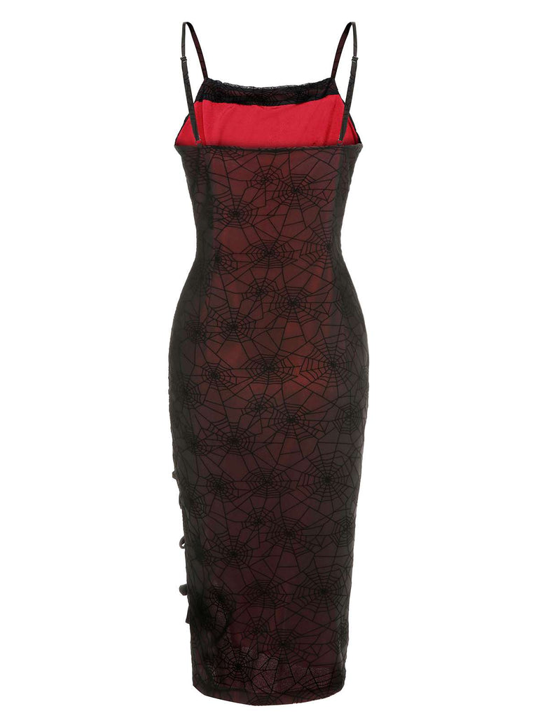 Deep Red 1960s Halloween Spider Web Dress — vintage elegance for the modern woman