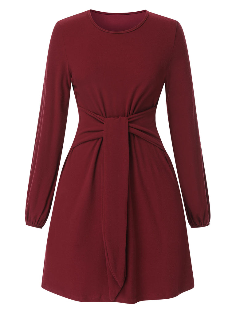 Deep Red 1960s Solid Tie Waist Dress, vintage dress, retro fashion - perfect for women who love vintage and retro fashion
