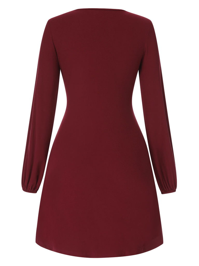 Deep Red 1960s Solid Tie Waist Dress, vintage dress, retro fashion - perfect for women who love vintage and retro fashion