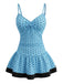 Deep Sky Blue 1950s Polka Dot One Piece Swimsuit, vintage swimsuit, pin-up swimwear - perfect for women who love vintage and retro fashion