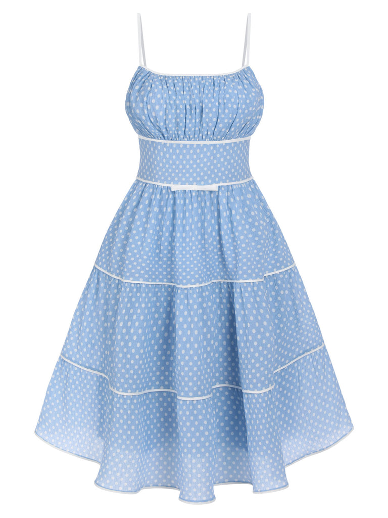 2PCS Polka Dot Ivory Pencil Dress & Sky Blue Strap Dress - vintage dress, retro fashion