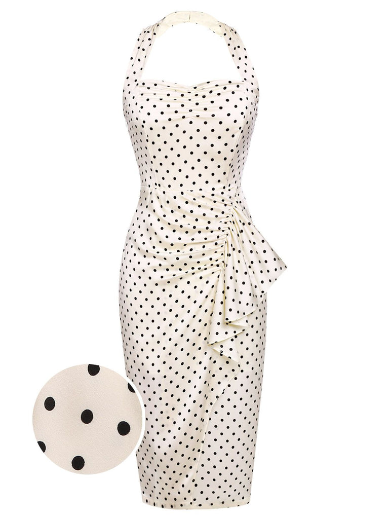 2PCS Polka Dot Ivory Pencil Dress & Sky Blue Strap Dress - vintage dress, retro fashion