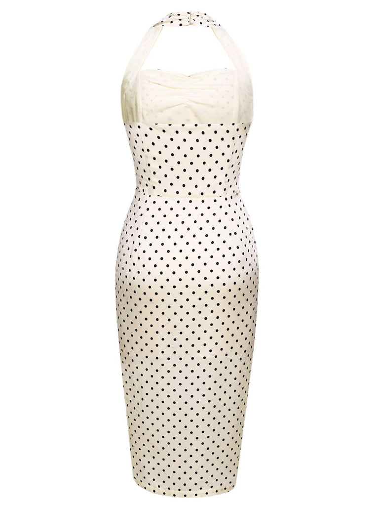 2PCS Polka Dot Ivory Pencil Dress & Sky Blue Strap Dress - vintage dress, retro fashion
