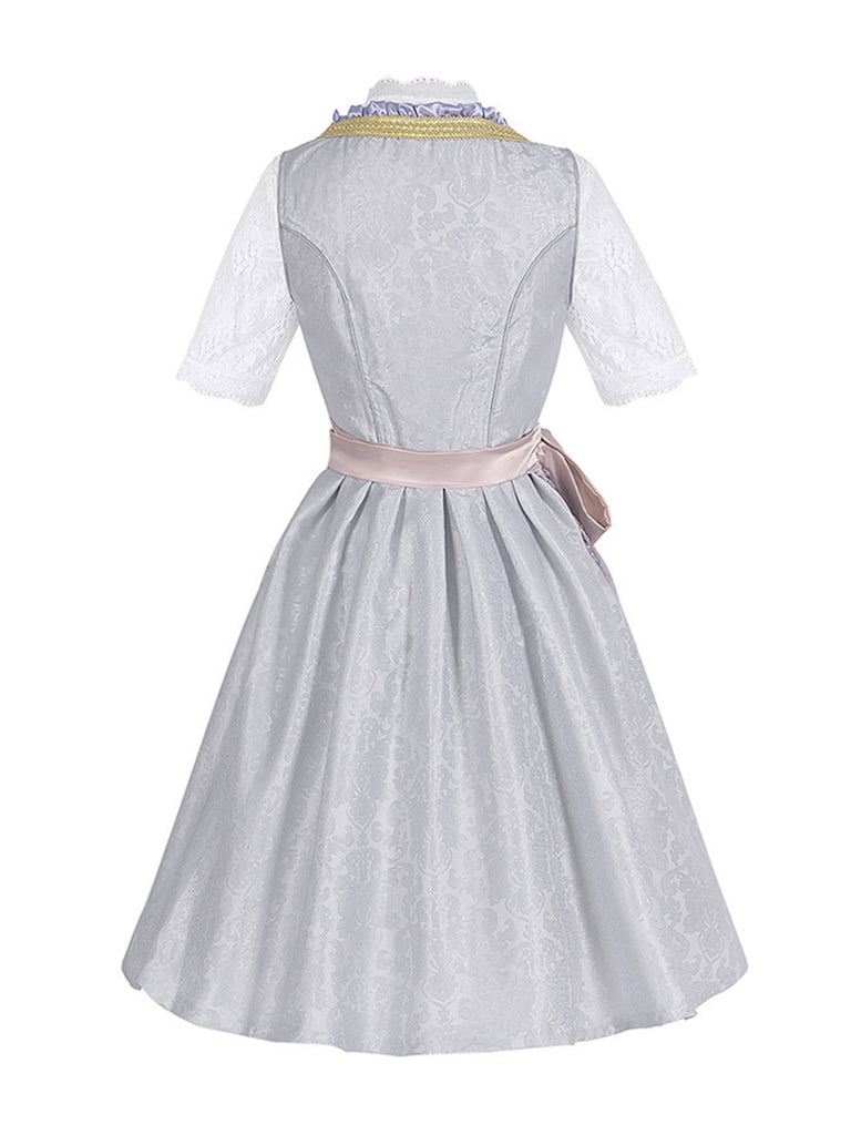 3PCS Gray 1950s Ethnic Floral Lace Top & Lace-Up Dress - vintage dress, retro fashion, rockabilly