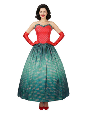 Green Grinch Martha Cosplay Polka Dot Strapless Dress - vintage dress, retro fashion
