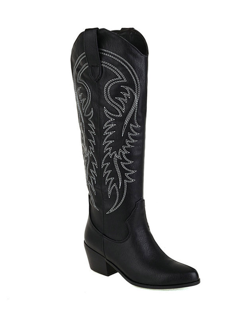 Embroidered Chunky Heel Mid-Calf Cowboy Boots: timeless vintage elegance she makes her own