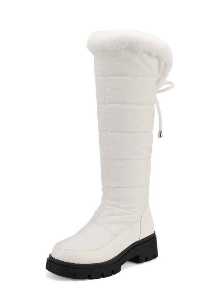 Faux Fur Knee High Snow Down Fabric Boots - vintage fashion, retro style