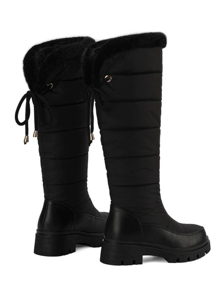 Faux Fur Knee High Snow Down Fabric Boots - vintage fashion, retro style