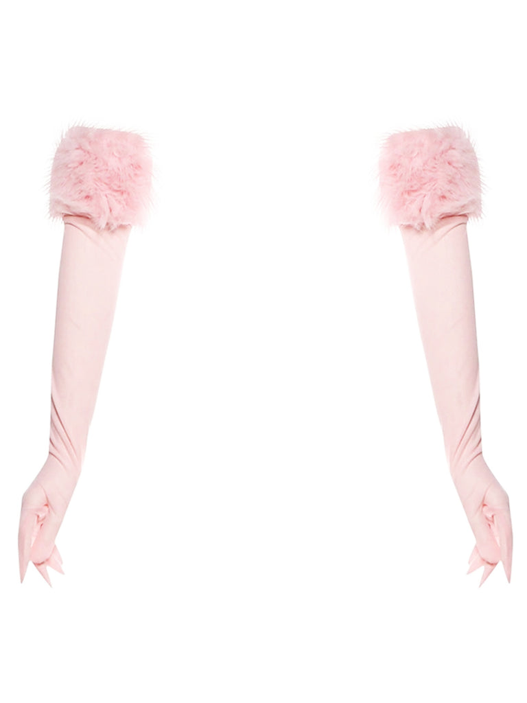 Faux Fur Trim Long Gloves - vintage fashion, retro style