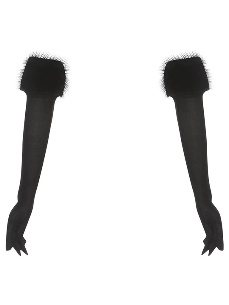 Faux Fur Trim Long Gloves - vintage fashion, retro style