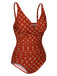 Fire Brick Red 1940s Leaves V-Neck Swimsuit, vintage swimsuit, pin-up swimwear - perfect for women who love vintage and retro fashion