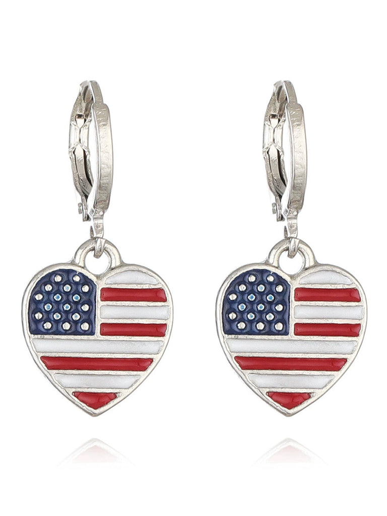 Red & Blue & White Flag Heart Pendant Earrings, vintage fashion, retro style - perfect for women who love vintage and retro fashion