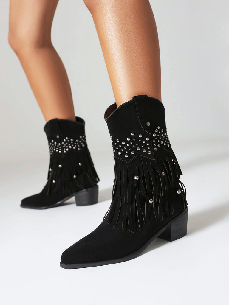 Flannelette Cone Heel Western Boots — vintage vintage charm for her modern wardrobe