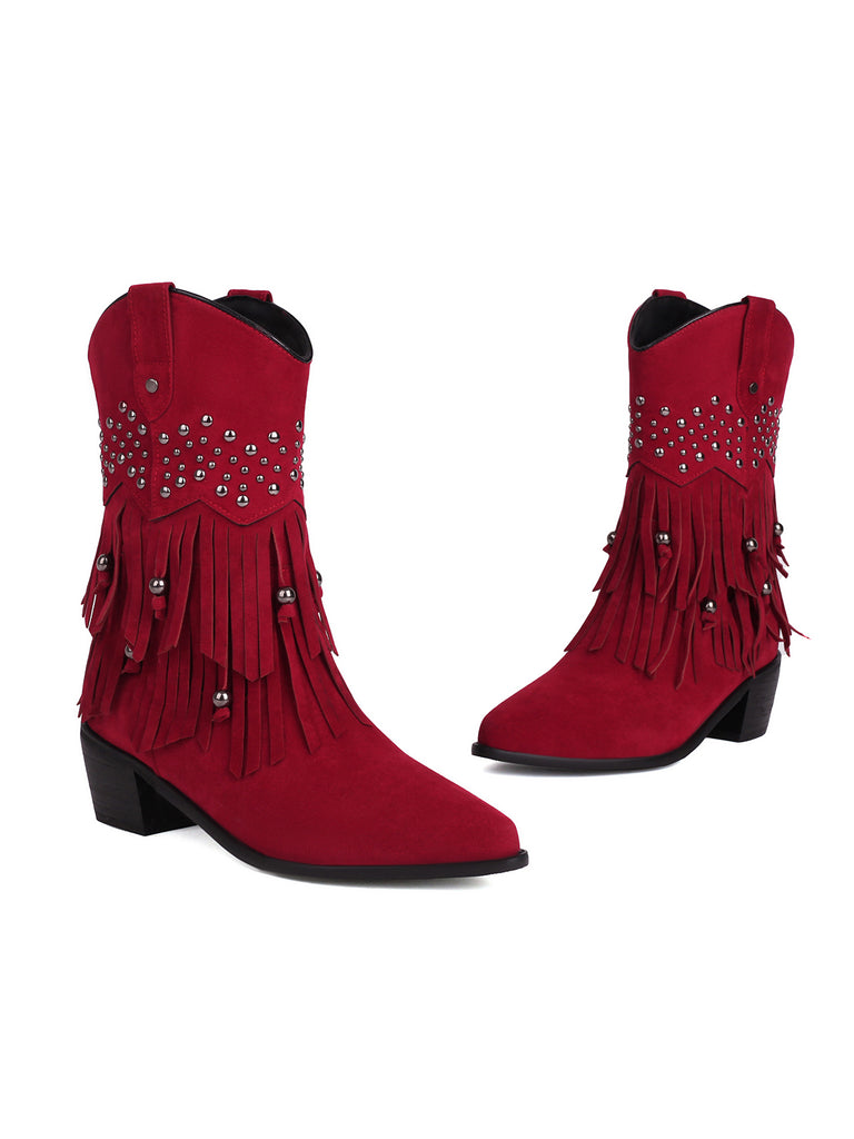 She finds her vintage story in this Flannelette Cone Heel Western Boots