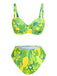 Fluorescent Green 1980s Floral Bikini Set, vintage swimsuit, pin-up swimwear - perfect for women who love vintage and retro fashion