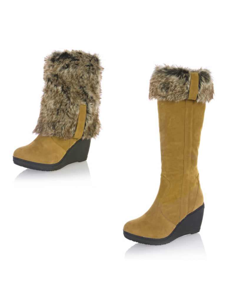 Frosted Leather Wedge Heel Knee High Boots — vintage style that transcends decades