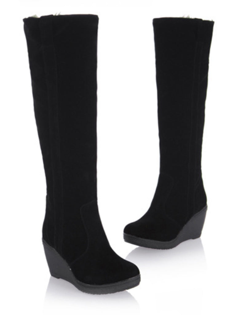 Frosted Leather Wedge Heel Knee High Boots — vintage vintage charm for her modern wardrobe
