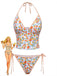 Orange 1950s Fruit Print Halter Tankini Set