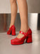 Patent Leather Block Heel Square Toe High Heels