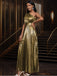 Gold 1980s Metallic One-Shoulder Pleated Party Dress