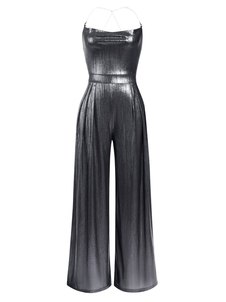 Metallic Red 1980s Cowl Neck Spaghetti Strap Jumpsuit