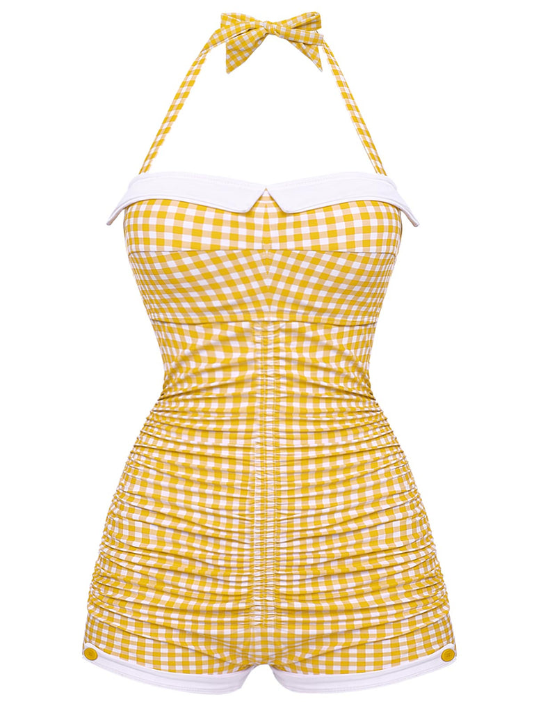 Gingham 1950s Halter Bowknot One-piece Swimsuit — because 1950s glamour never goes out of style