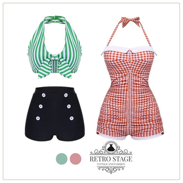 She's wearing Gingham 1950s Halter Bowknot One-piece Swimsuit and the whole beach remembers the 1950s