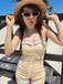 Gingham 1950s Halter Bowknot One-piece Swimsuit - vintage swimwear, retro beach style for women