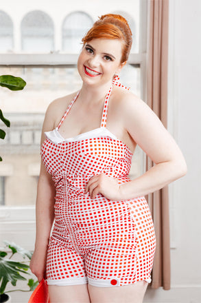 [Plus Size] Gingham 1950s Halter Bowknot One-piece Swimsuit, vintage swimsuit, pin-up swimwear - perfect for women who love vintage and retro fashion