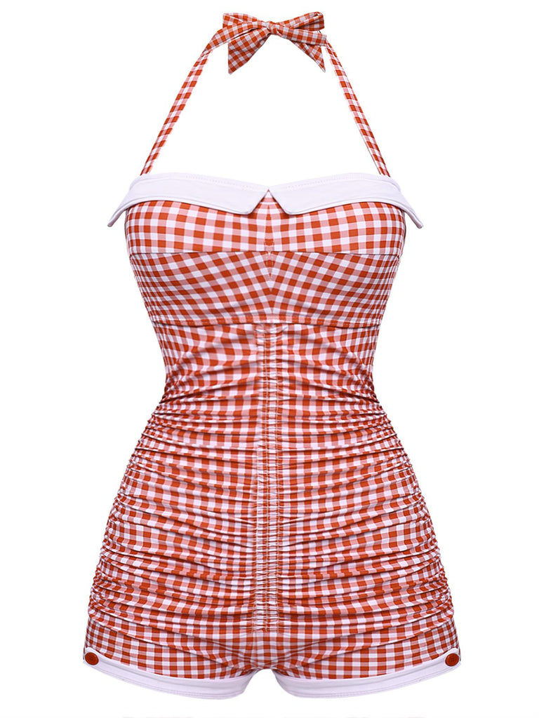 Gingham 1950s Halter Bowknot One-piece Swimsuit — 1950s poolside glamour meets sun-drenched confidence