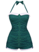 - Gingham 1950s Halter Bowknot One-piece Swimsuit - vintage swimwear, retro beach style for women