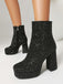 Glitter Platform Ankle Block Heel Boots - vintage shoes, retro heels