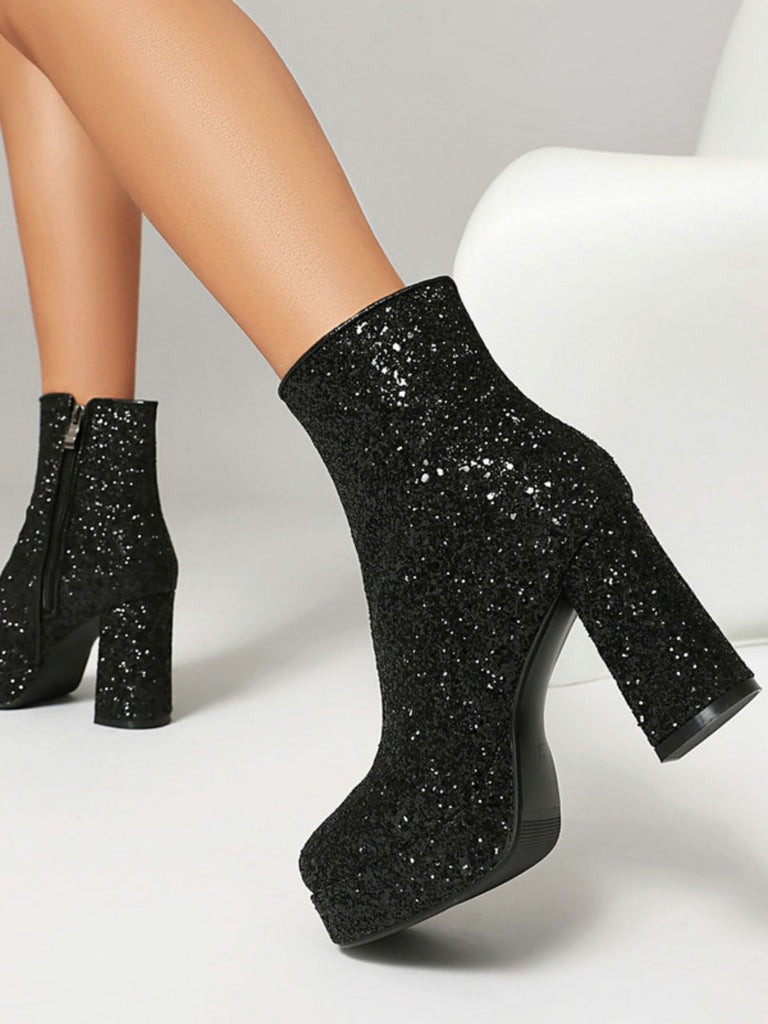 Glitter Platform Ankle Block Heel Boots - vintage shoes, retro heels